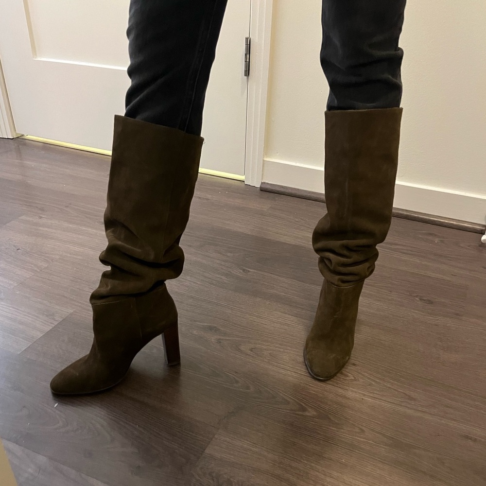 Zara brown suede heeled knee high boots